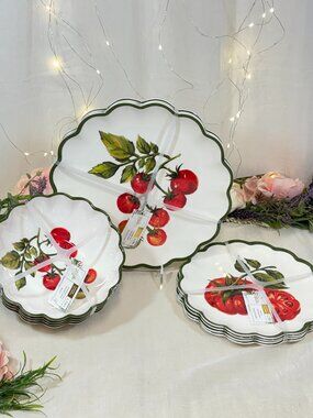 House & Garden Tomatoes Melamine 12 PC Dinnerware Dinner Salad & Pasta Bowls